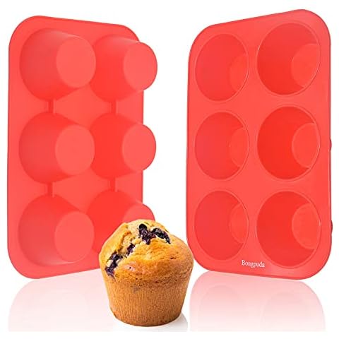Bongpuda Silicone Large Muffin Pan 2 Pack,6 Cup Large Silicone Cupcake Pan,Non-Stick Jumbo Muffin Pans,Food Grade Cupcake Molds,Perfect for Egg Muffin,Big Cupcake Cover