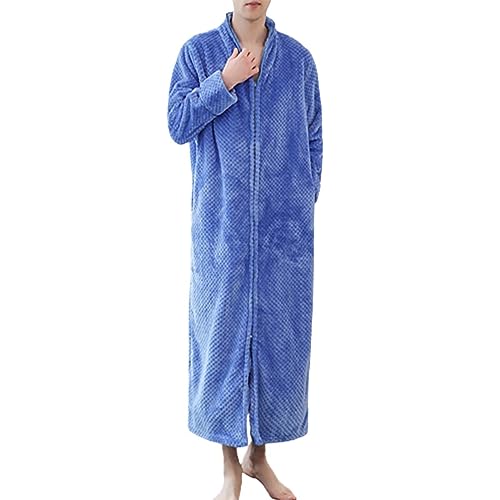 Full Length Dressing Gown-Unisex, Zip Up Dressing Gown With Stand Collar Plain Towel Robe, Cosy Warm Sleepwear Changing Robe Terry Towelling Bathrobe Autumn Winter Bathrobe For Loungewear