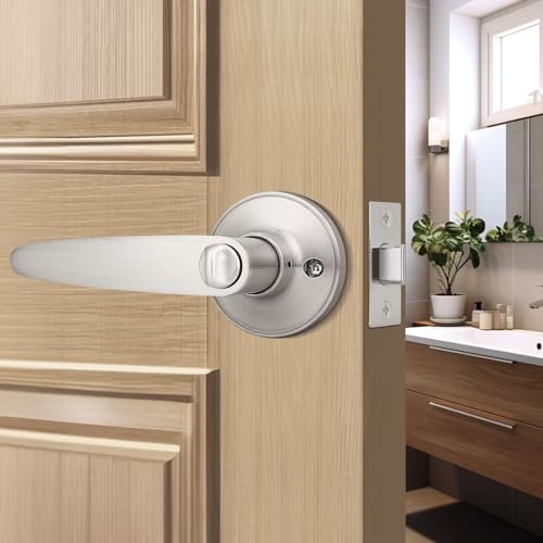 Image of Probrico 2 Pack Privacy Door Levers Door Handles for Bedroom or Bathroom Keyless Leverset, Locked in Side Home /Office Door Lockset,Modern&Durable in Satin Nickel Door Hardware