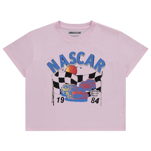 NASCAR Ladies Racing Fashion Shirt - Ladies Classic Racing Tee Front and Back Skimmer Crop Top Tee (Pink, X-Large)