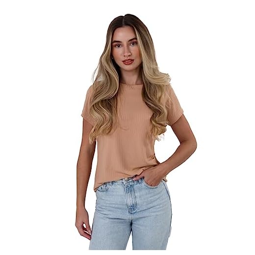 Blusa Blusinha Feminina T Shirt Canelada Manga Curta Basica (M, Bege)
