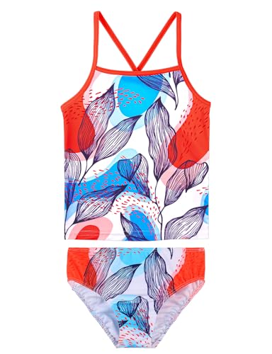 TFJH E 2PCS Girls Rash Guard Sets UV 50+ Kids Sling Swimsuits Bikini Bathing Suits 5t 6t Orange Leaves 6A