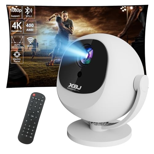 [Electric Focus] XBJ 360 Portable Projector, Support 4K 1080P 300 ANSI Mini Projector with Wifi and Bluetooth, Auto Keystone Movie Projector, Proyector Portátil, Perfect for Movie Nights, White