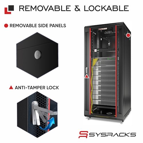 Image of 27U Wall Mount Server Rack Cabinet, 19 Inch Network and AV Enclosure, 24 Inch Deep, Locking Glass Door, Fan, PDU, 2 Shelves, for Home Lab
