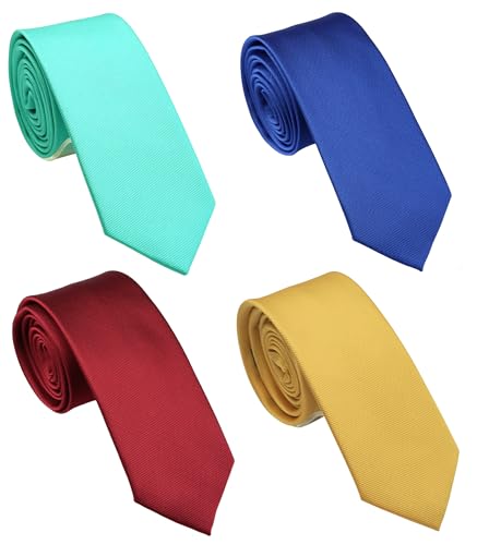 Image of Skinny Solid Ties for Men, 2.5 inch Slim Plain Neckties 4-Pack
