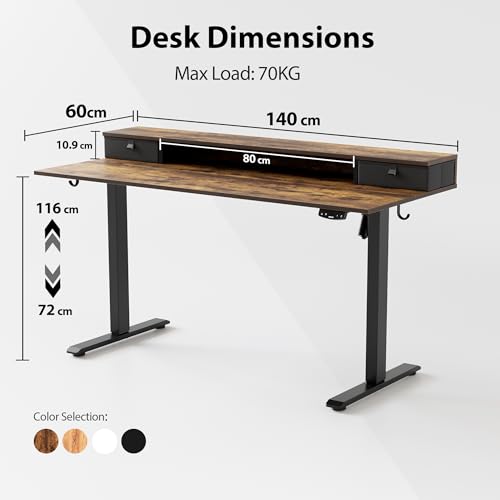 Agilestic Höhenverstellbarer Schreibtisch mit 2 Schubladen - Afbeelding 7