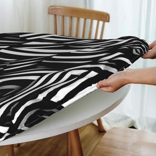 Nappe ronde imperméable élastique à rayures pour table 101-127 cm - 7