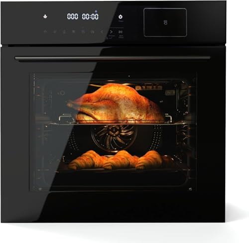 Single Wall Oven 24", 2.5 Cu.f (70L) Built-in Electric Oven with 108 Smart Menu & 8 Baking Modes Air Frying Function, Touch Control, Stainless Steel, Black