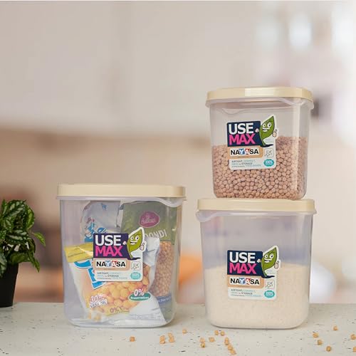 Image of Nayasa Use Max Container (5 Ltrs, 7.5 Ltrs, 10 Ltrs) BPA Free Food Grade Airtight Kitchen Storage Stackable Containers- Set Of 3, Beige
