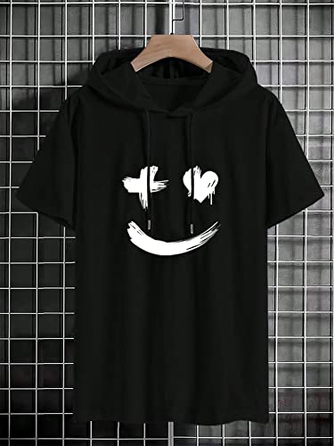 SweatyRocks Men's Cartoon Graphic Hooded T Shirt Short Sleeve Drawstring Hoodie Casual Pullover Tops3