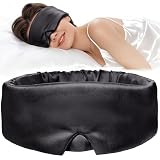 LitBear 100% Mulberry Silk Sleep Mask for Women & Men, Soft and Comfortable Eye Mask for Side Sleepers, Blackout Sleeping Mask for Home, Travel, Office, or Napping (Black)