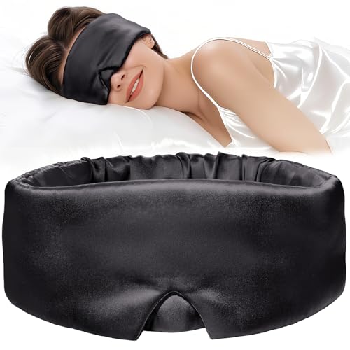 LitBear 100% Mulberry Silk Sleep Mask for Women & Men, Soft and Comfortable Eye Mask for Side Sleepers, Blackout Sleeping Mask for Home, Travel, Office, or Napping (Black)