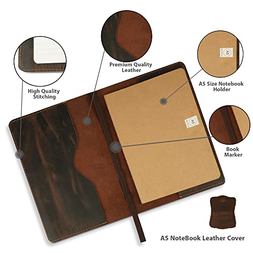 The Antiq A5 Leather Journal Cover, Refillable Journal Cover for Large Moleskine, Leather Handmade Notebook Cover, A5 Diary Cover, Refill size 5.75x8.25 inches, Large Leather Journal Cover (Brown)