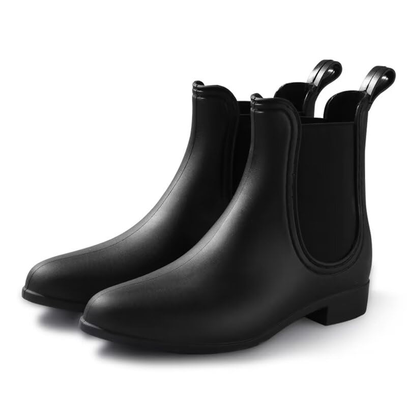 Women's Fashion Black Polyvinyl Chloride Rain Boots for Street Shopping Walking