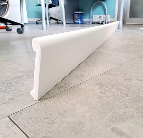 Battiscopa Bianco in Polimeri Duri (Misure 200x9,9x1,3 cm) Zoccolo Facile da Installare su Muro e Pareti, Bordo Forte e Resistente all'Umidit�, Profilo Cucina, Bagno, Sala, Soggiorno