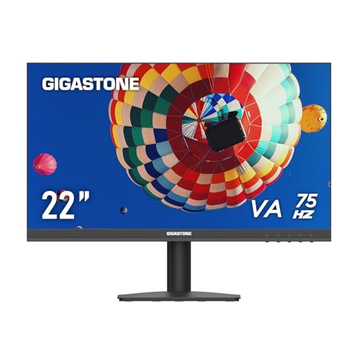 Image of Gigastone 22 inch VA LED Back Light Monitor 75Hz FHD 1920 x 1080, 1080P 178 Wide View Frameless Computer Monitor 4ms, Eye Care Technology, Ergonomic Tilt VESA Mount, HDMI VGA