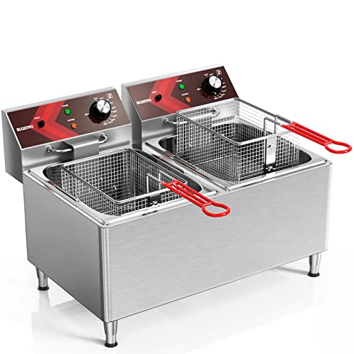 Deep fryers Commercial Deep Fryer 12L x 2 Large Dual Tank Electric Countertop Fryer for Restaurant with 2 Frying Baskets and Lids, 1800W x 2, 120V