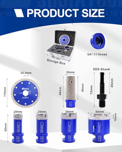 Image of SHDIATOOL Diamond Drill Core Bits Set Milling Bits for Porcelain Hole Saw Cutter for Tile Marble Ceramic Granite Saw Blade Kit 5 /8-inch-11 6pieces