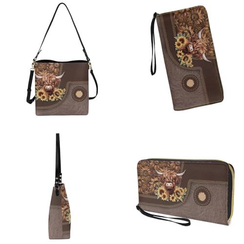 Image of Bucket Crossbody Bag Set for Women Lady, Leather Purse and Wallet Set Large Bucket Bag with Wallet