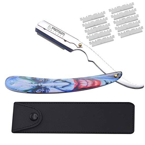 Replaceable Blade Straight edge Razor, Durable Joker Face Coated Handle for men, Barber Razor holder by '' Premium Blades''