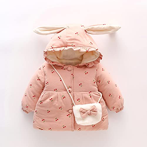 Baby Girls Winter Jacket+Bow Bag Set Toddler Cotton Warm Lined Bunny Ear Hooded Jacket Cute Cherry Girl Dinosaur Clothes2