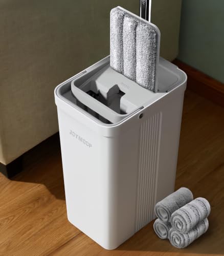 JOYMOOP Flat Mop System, Microfiber Mop and Bucket Set, Whit...