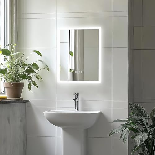 LUVODI LED Lightd Bathroom Mirror: 400x500mm Illuminated Dimmable Wall Mounted Vanity Mirror with Anti-Fog 3 Lighting Modes Memory Function Smart Switch Backlit Makeup Mirror - Image 2