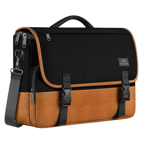 MATEIN 15.6 inch Messenger Bag for School, Briefcase Lightweight Men's Laptop Bag with Adjustable Shoulder Strap, Water Resistant Crossbody Satchel Computer Case for College Work, Black & Brown