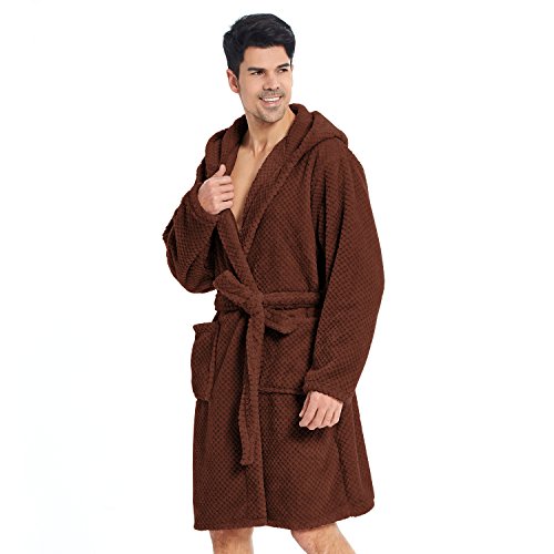 DecoKing Albornoz XXXL Corto Mujer Hombre Unisex Capucha Bata Microfibra Suave Agradable Ligero Fleece Marrón Chocolate Sleepyhead