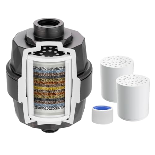Hibbent Shower Filter for Hard Water, High Output Shower Head Filter to Remove Chlorine and Fluoride, 20 Stage Showerhead Filter, Shower Filter with 2 Replaceable Filter Cartridges, Oil-Rubb