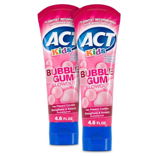 ACT Kids Anticavity Fluoride Toothpaste 4.6 oz. Bubble Gum Blowout (Pack of 2)