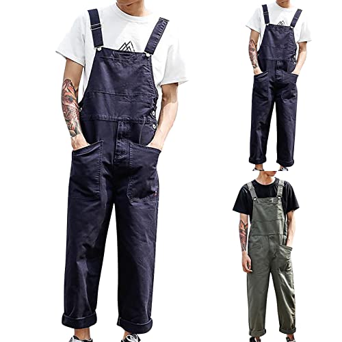 Mens Denim Dungarees Loose Fit Men's Denim Work Utility Dungarees & Coveralls Casual Overall Workwear Pants All in One Dungarees Workwear Jumpsuit Trouser Pant Trendy Outdoor