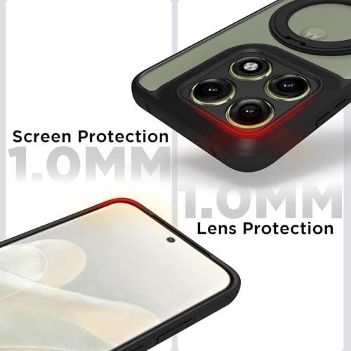 Image of RIGGEAR Shockproof Sleek Hybrid Armor 360 Rotating Magnetic Ring Stand Back Cover Case Compatible with MagSafe Accessories for Motorola Moto Edge 70 Pro /Edge 70 Pro Plus (Clear PC + Black TPU Bumper)