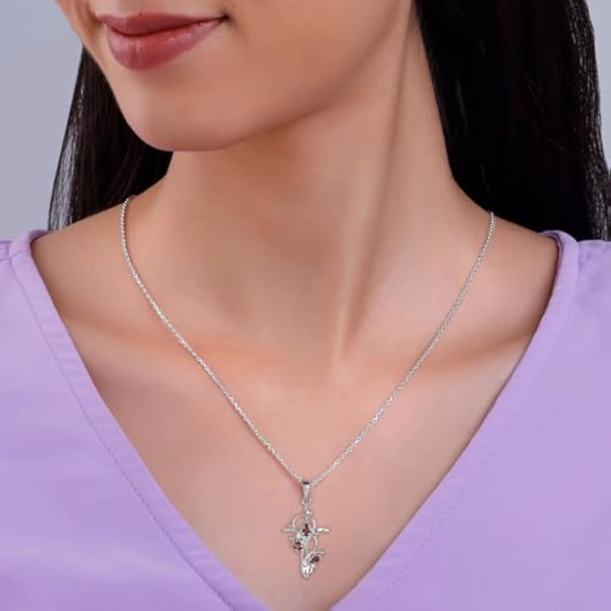 Women's 925 Sterling Silver Garnet Pendant Necklace