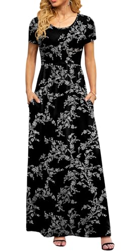Image of DB MOON Womens 2026 Summer Maxi Dresses Casual Short Sleeve Empire Waist Spring Long Dress with Pockets