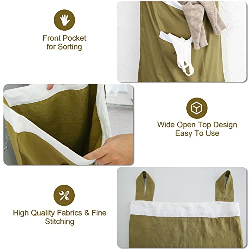 Gyihoong Hanging Laundry Bag, 100% Linen Door Hanging Laundry Hamper，Large Dirty Clothes Storager Hanging Hamper With Front Pocket Space Saving For Bathroom Dorm Wall, 20X27 Inches Olive Green #TOP3
