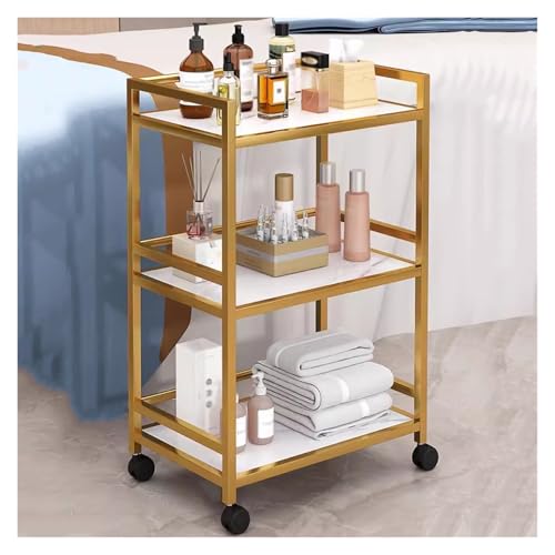 Carrito médico rodante de 3 niveles dorado para estética y equipos de belleza