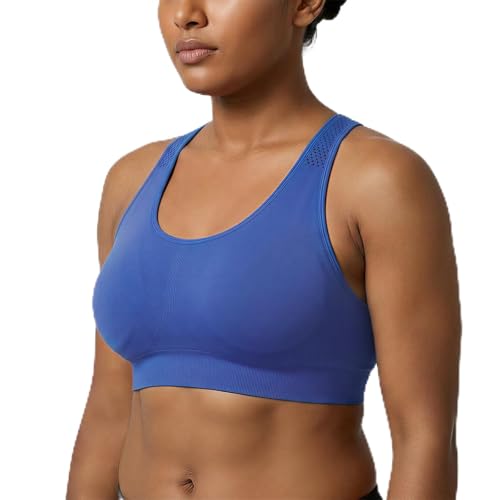 Image of Under Control Plus Size Sport Bras for Women Large Bust Seamless Racerback Padded Yoga Workout Bras Black White Pack 1X-2X-3X
