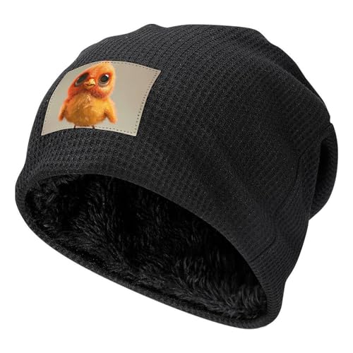LYDSKGEQ Cute Chicken Black Beanie Fleece Lined Winter Hat Slouchy Warm Knit Skull Cap for Skiing Cold Weather
