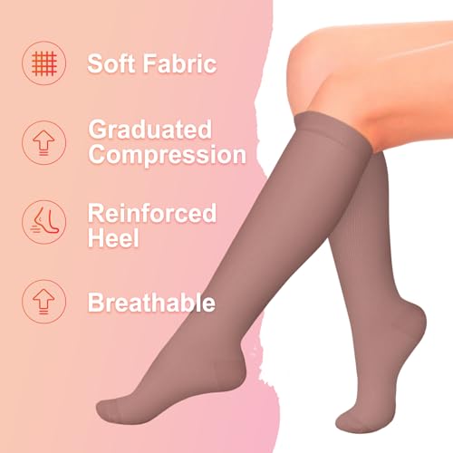 Image of Iseasoo 4 Pairs Compression Socks for Women Circulation-Best Support for Nurses,Running,Athletic,Travel