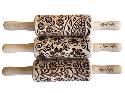 FLORET Ensemble de 3 rouleaux à pâtisserie gravé pour vous ou vos enfants | Rouleau Pâtisserie en Relief pour DIY Faire | pour la décoration de biscuits |...