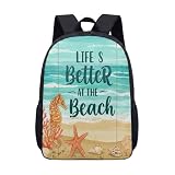 Mochila Beach Life, oceano, cavalo-marinho, 43 cm, estampa gráfica, bolsa de viagem de verão, estrela do mar, coral, design náutico costeiro, 02, Large