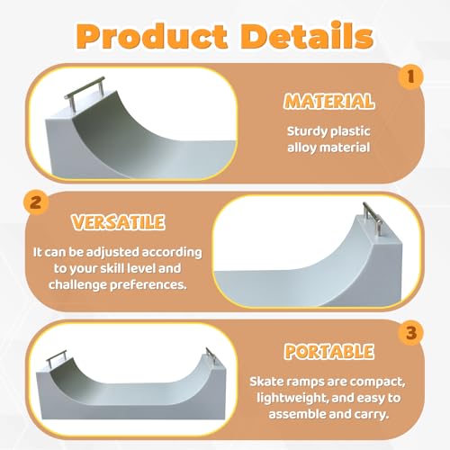 FytStycale Skateboard Ramp Sturdy Training Props Accessories Interactive Skate Game Multi Purpose Gifts Portable, U Ramp