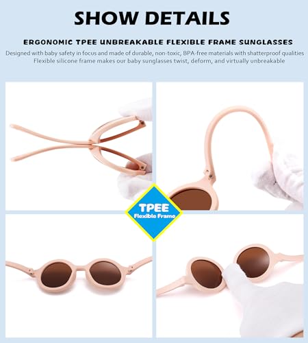 NULOOQ Bendable Polarized Baby Sunglasses with Strap Round Flexible for Infant Newborn & Toddler Age 0-24 Months4