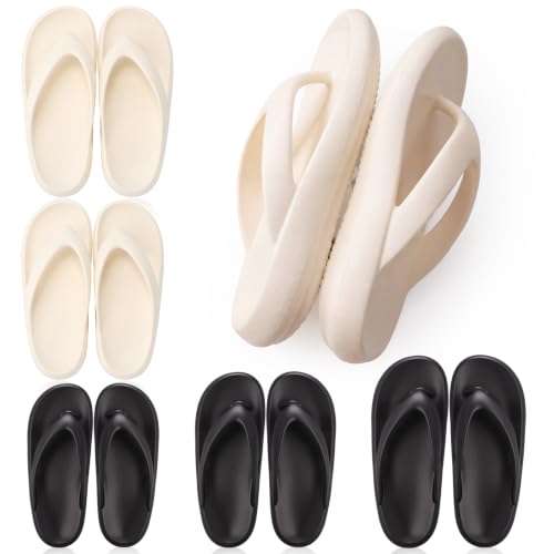 Image of Shinymoon 6 Pairs Non Slip Platform Flip Flops Bulk, Assorted Size Lightweight Pillow Slippers, White Black Soft Bath Shower Sandals, Thick Sole Pool Slides for Women Guest Home Hotel, Size 7.5-11.5