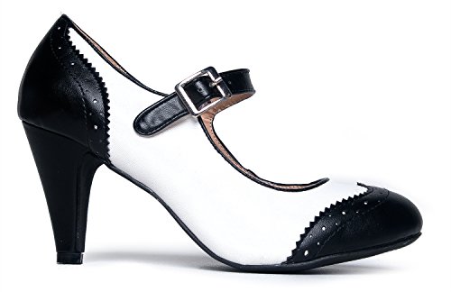 J. Adams Mary Jane Oxford Pumps - Cute Low Kitten Heels - Retro Round Toe Shoe with Ankle Strap - Kym - Image 4