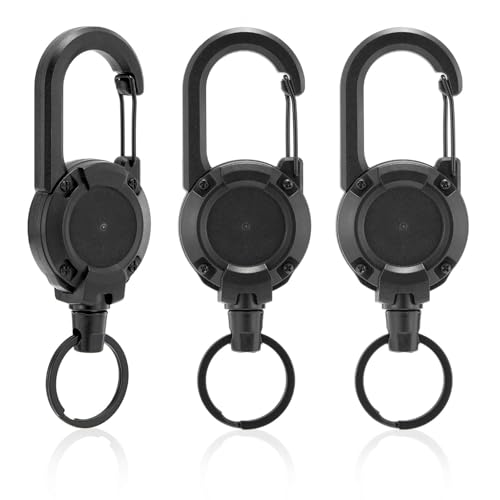 Porte-clés Rétractable 3 Pièces avec Câble Acier 60cm – Porte-clés Extensible Robuste – Idéal pour, Clés, Randonnée, Sécurité, Usage Quotidien