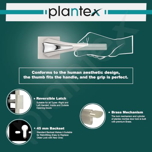 Image of Plantex Triple Security Door Lock for Home /Main Door Lock Set with 3 Years of Warranty by Plantex /Mortise Lock for Door with Brass Lock Body & Cylinder(7026, Combi)
