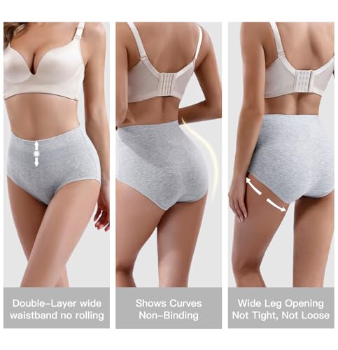 Women's Underwear Cotton Tummy Control High Waisted Underwear Soft Breathable Full Coverage Panties Multipack4