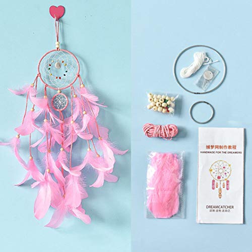 BeAhity DIY Dream Catcher Kit for Kids,Handmade Pink Dream Catchers Traditional Feather Wall Hanging Craft Kits for Girls Kids Nursery,4.33 inch Dia